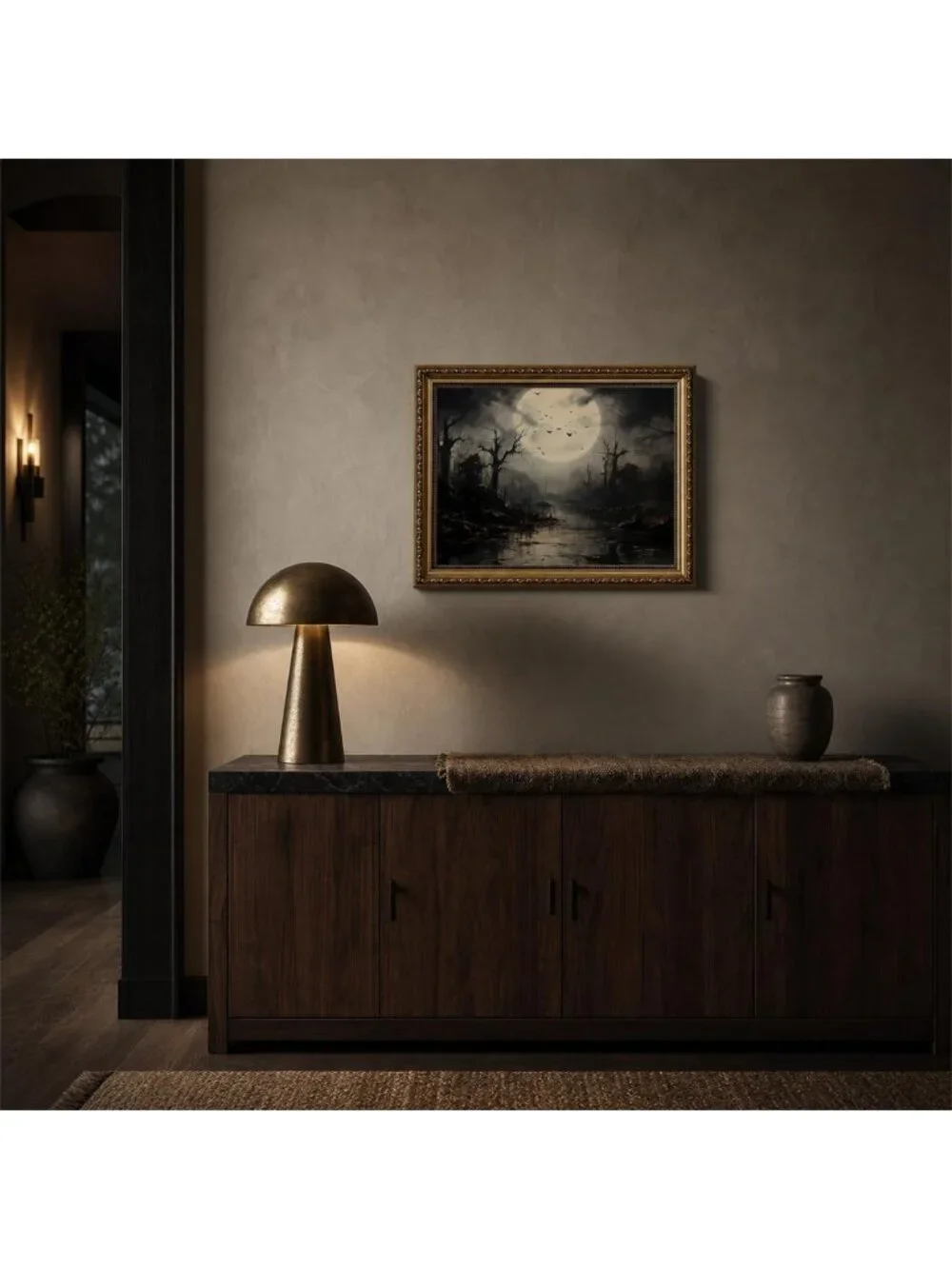 Moody Vintage Gold Framed Halloween Canvas Wall Art Print Decor